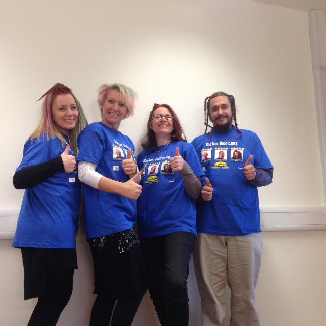 Shave or Dye participants in blue t-shirts