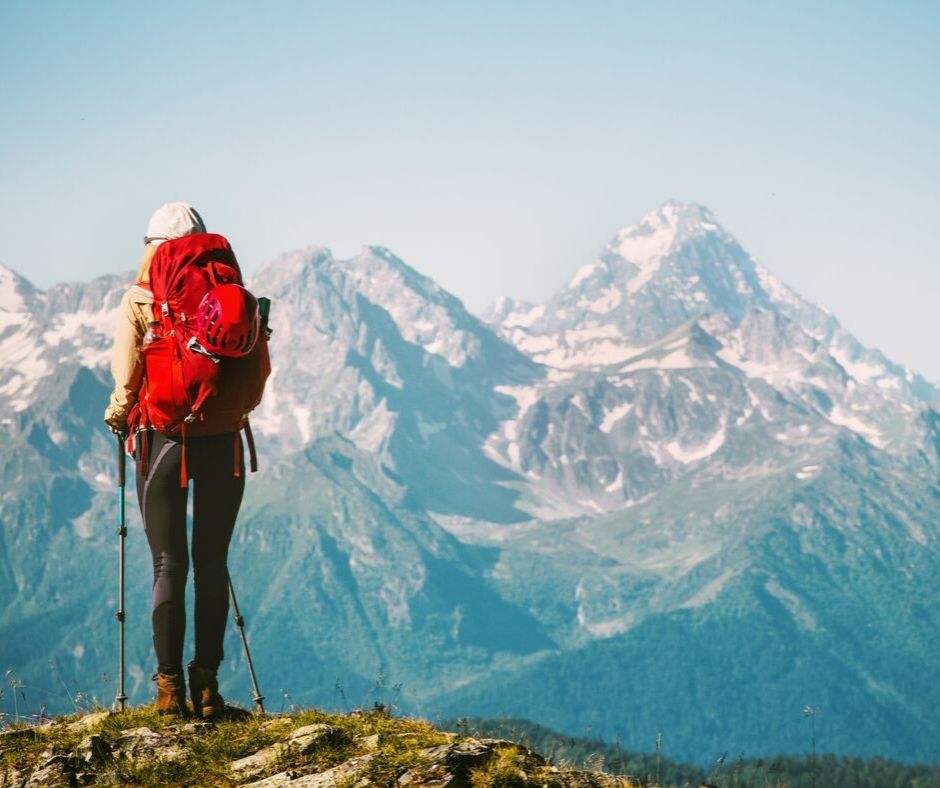 Woman hiking mountains