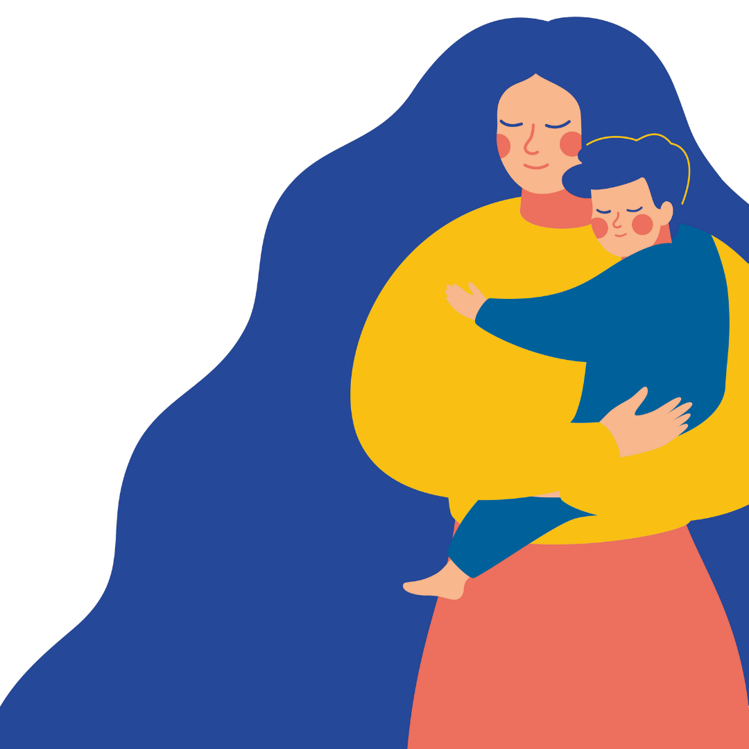 Mother hugging child illustration
