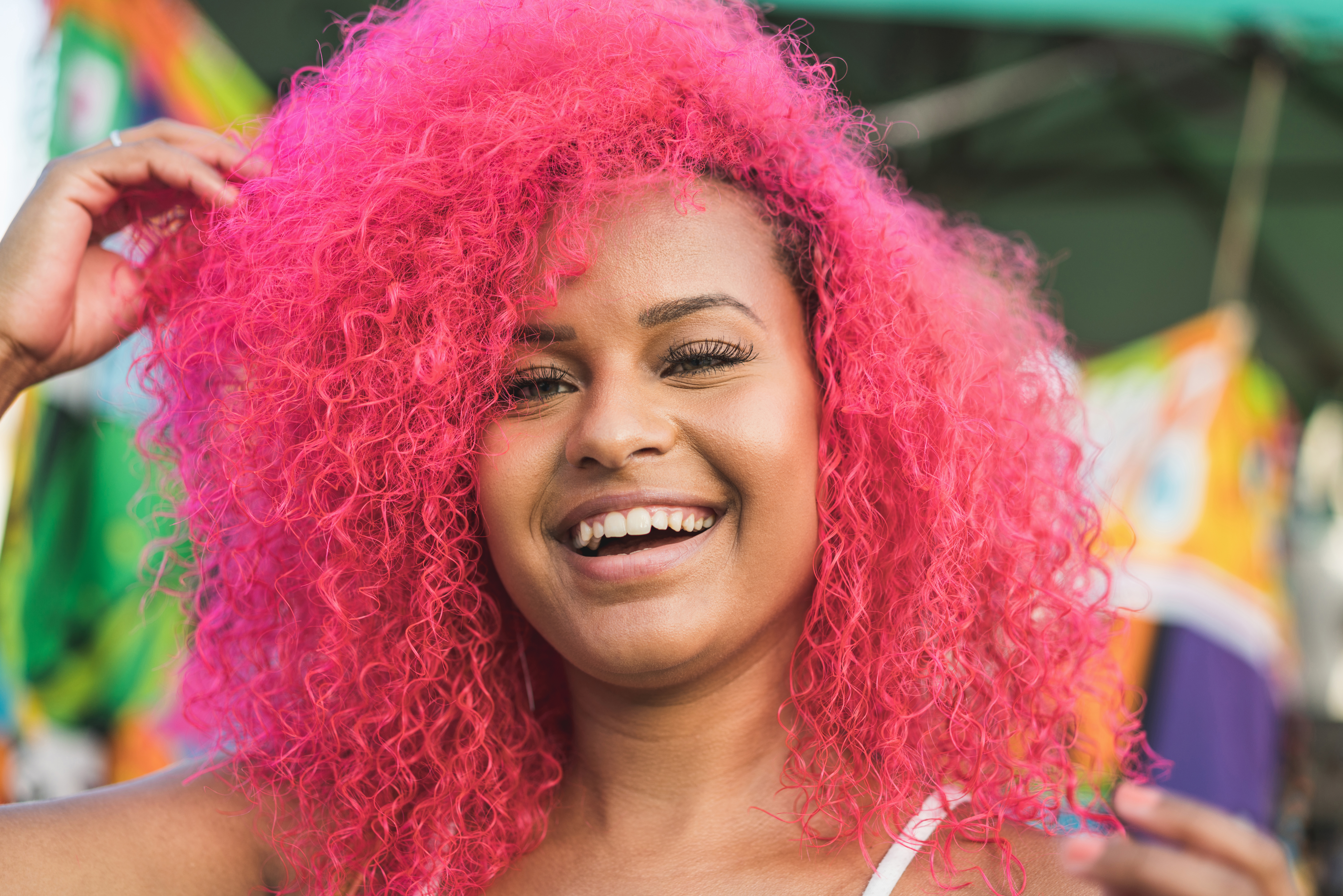 Woman with pink hair