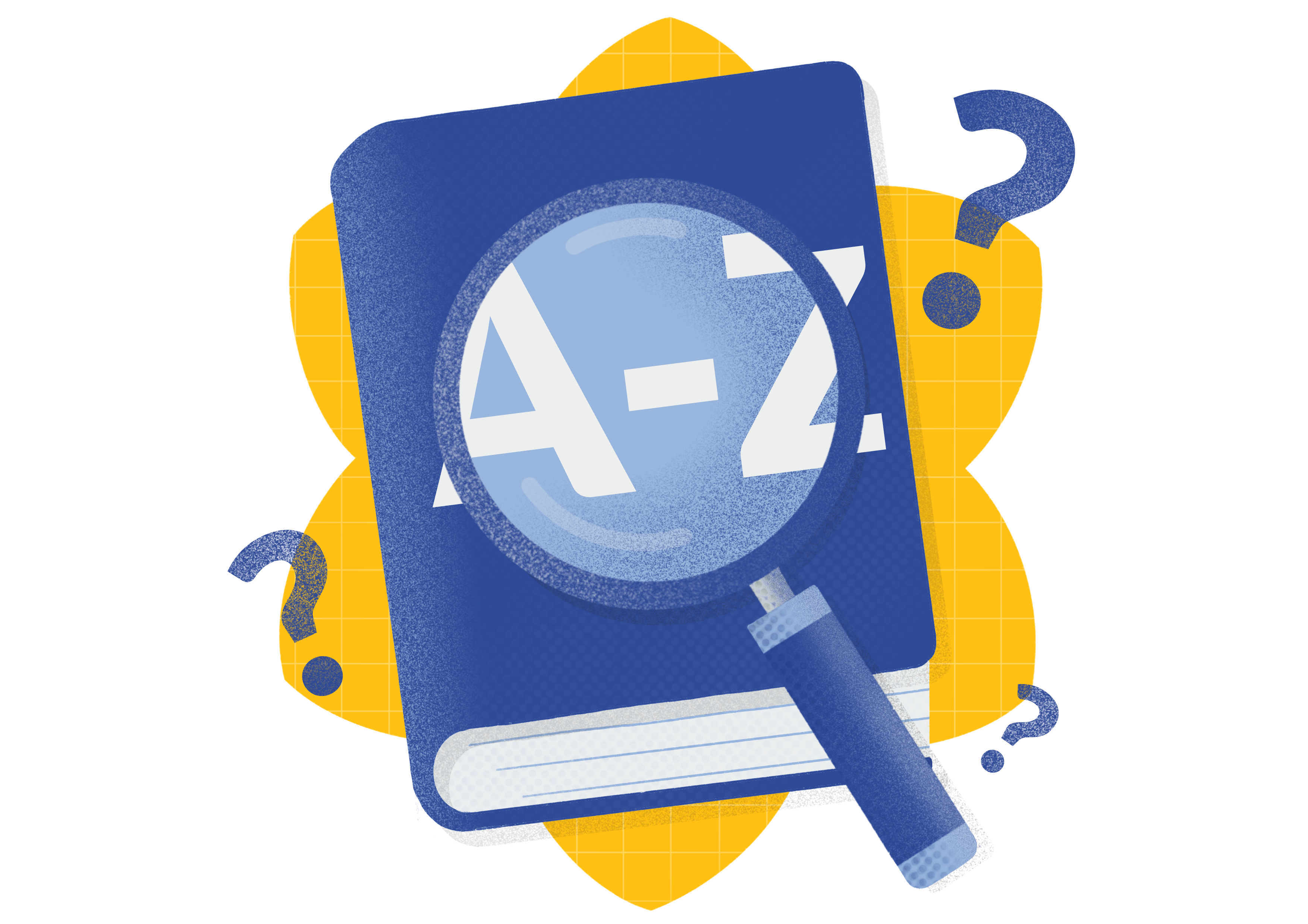 A-Z book with a magnifying glass