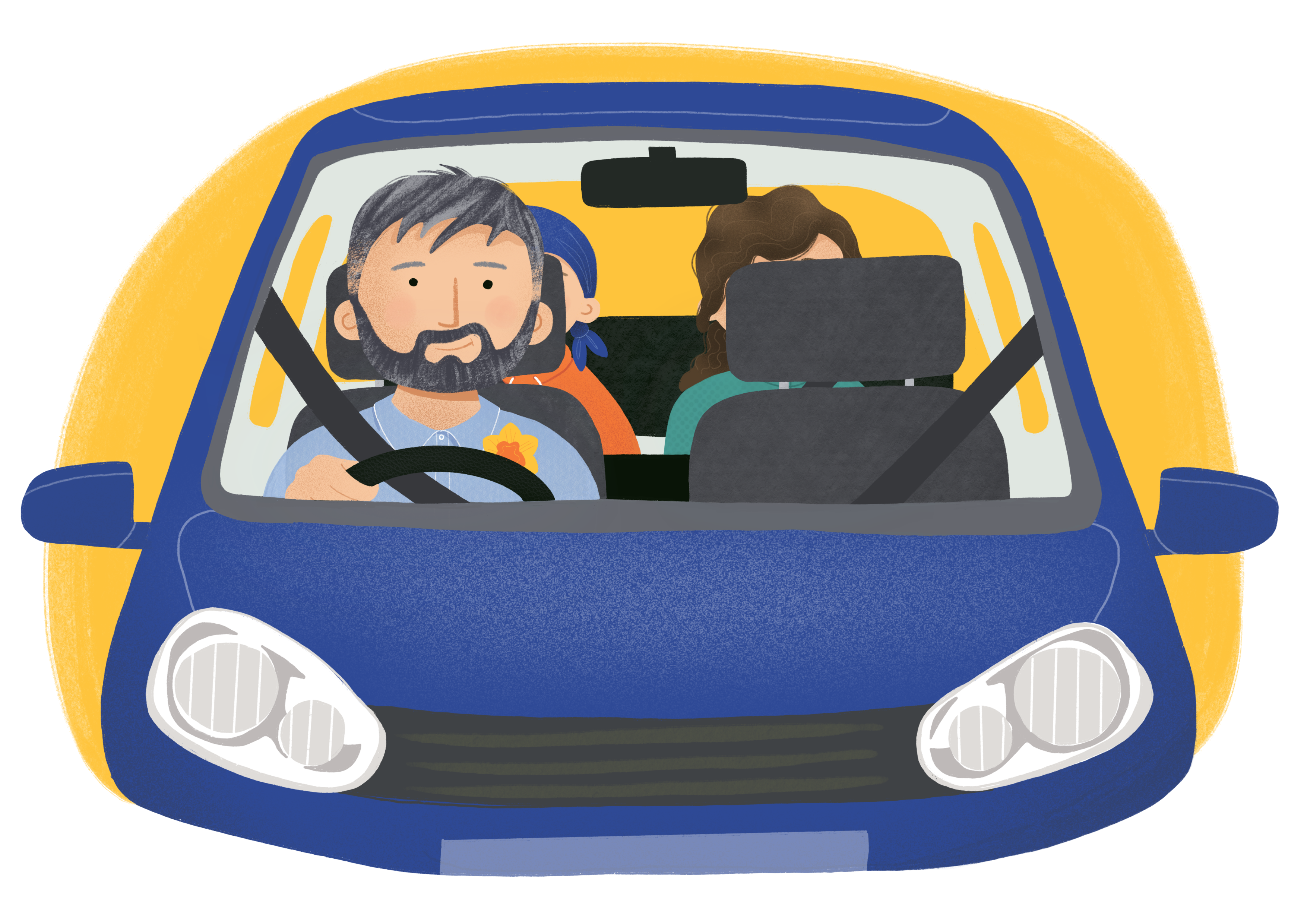 Volunteer driver transporting a parent and child