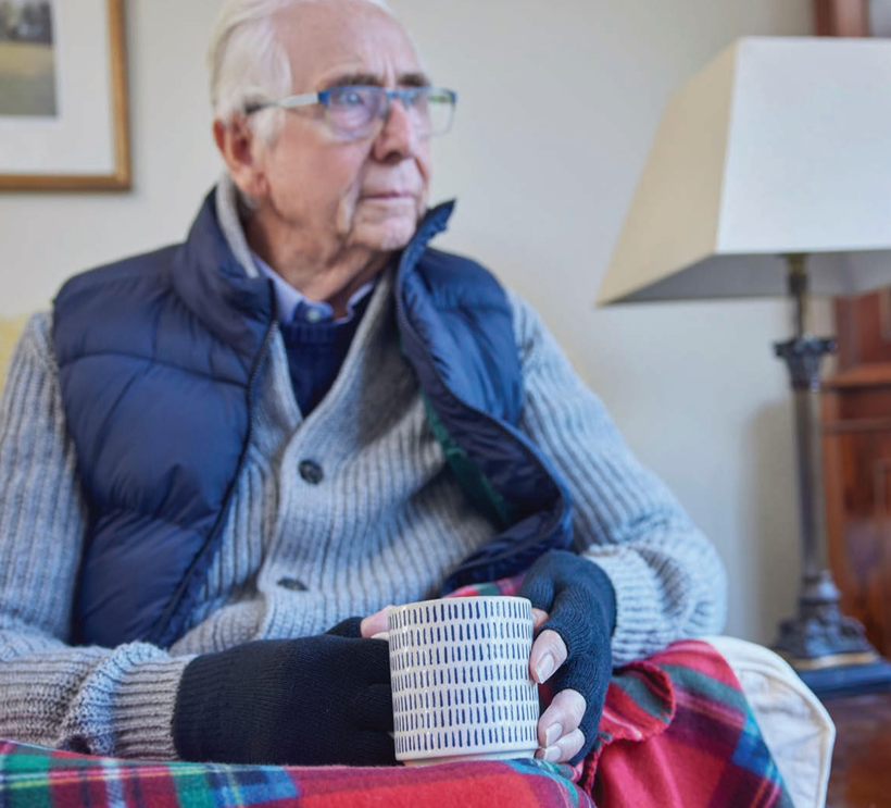 elderly man cold with tea