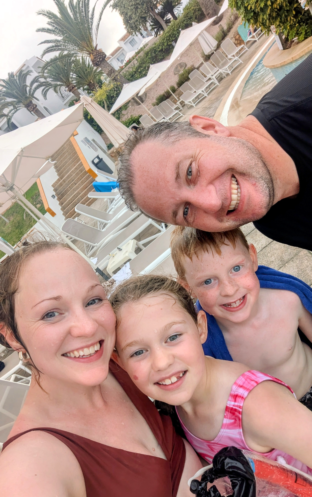 Emma Aspell, breast cancer patient, with family at on holiday before cancer treatment