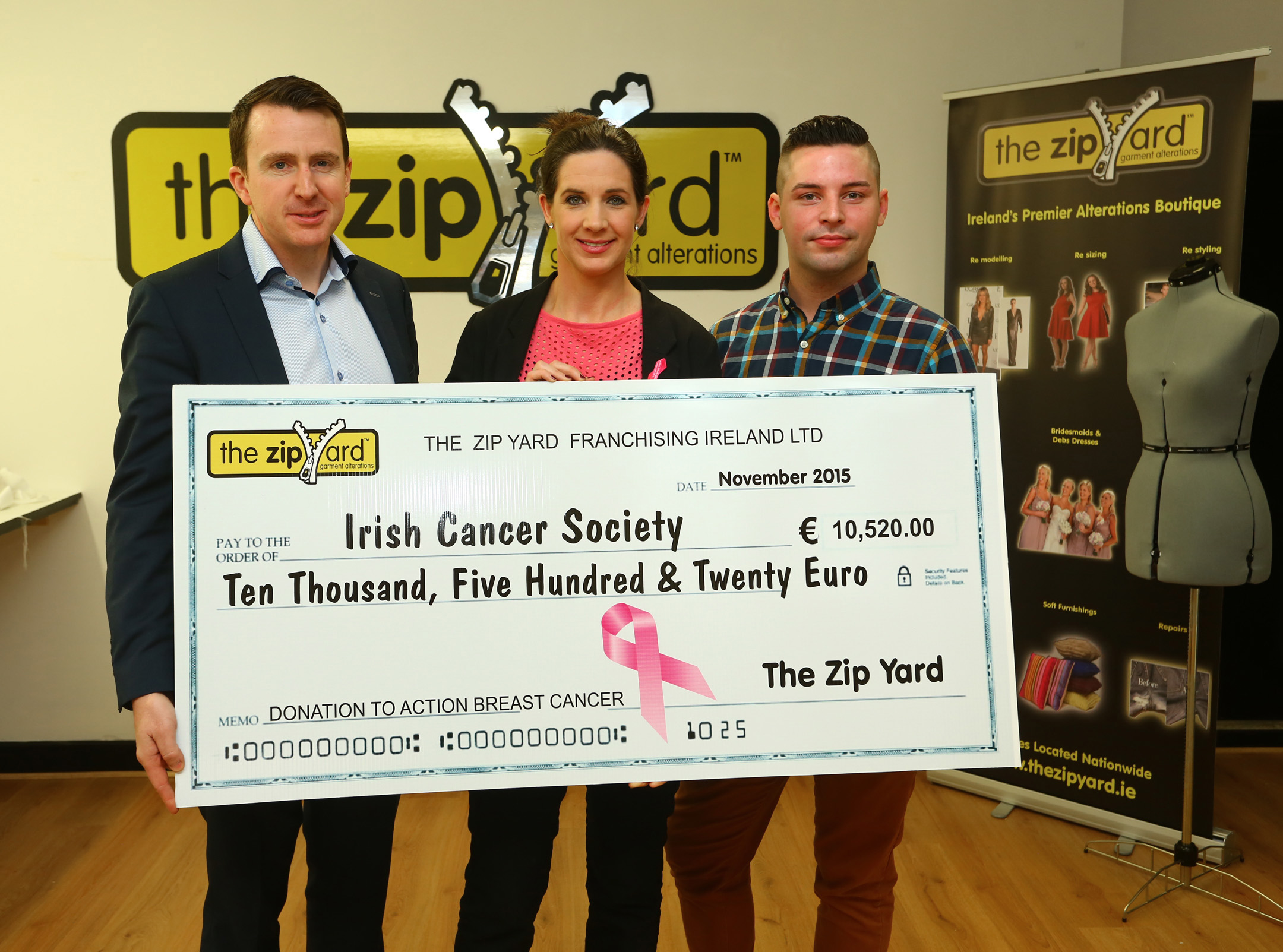 The Zip Yard hands over cheque for over €10,000 to The Irish Cancer Society