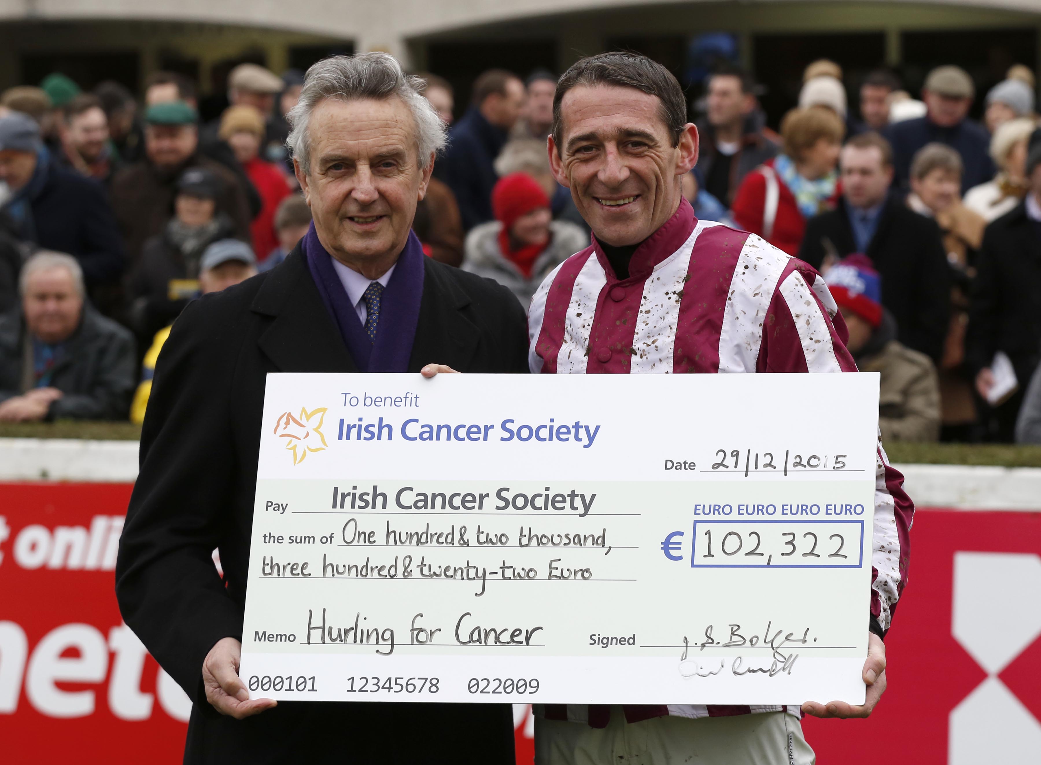 Jim Bolger and Davy Russell announce that they have raised €400,000 for Cancer Research