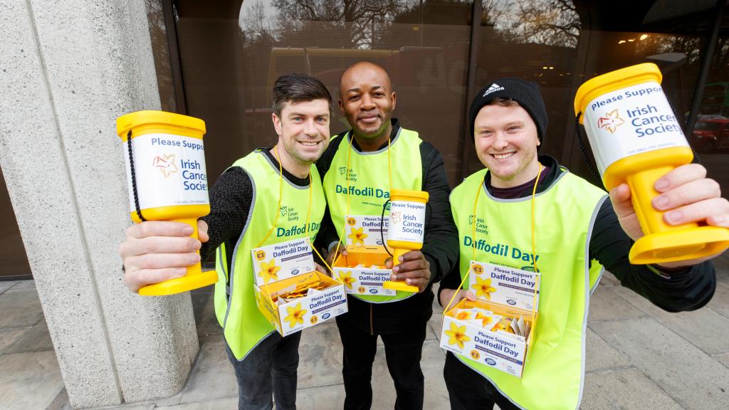Young men with Daffodil Day collection buckets