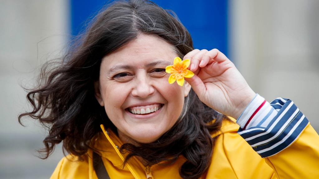 Smiling woman on Daffodil Day