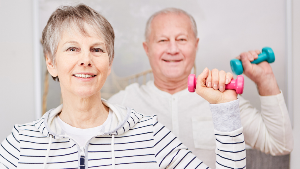 Couple exercising at home