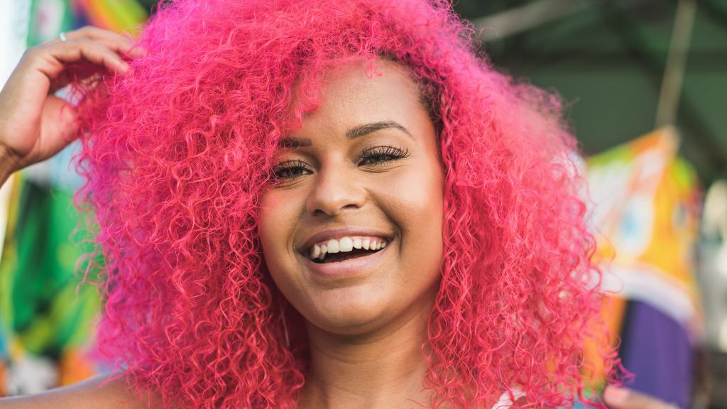 Woman with pink hair