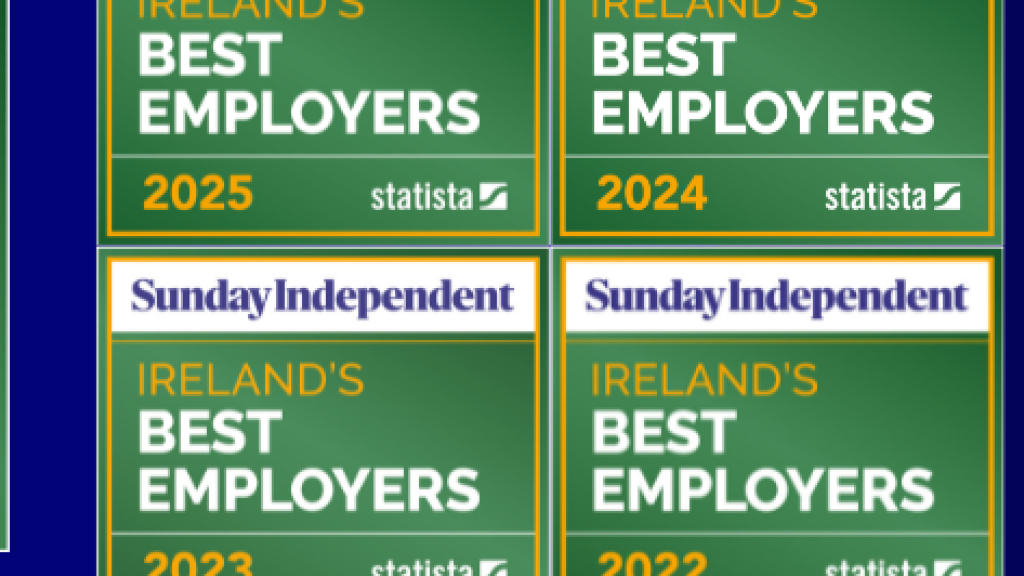 An overview of the Sunday Independent "Best Employers" Awards the Irish Cancer Society have achieved from 2022 to 2025