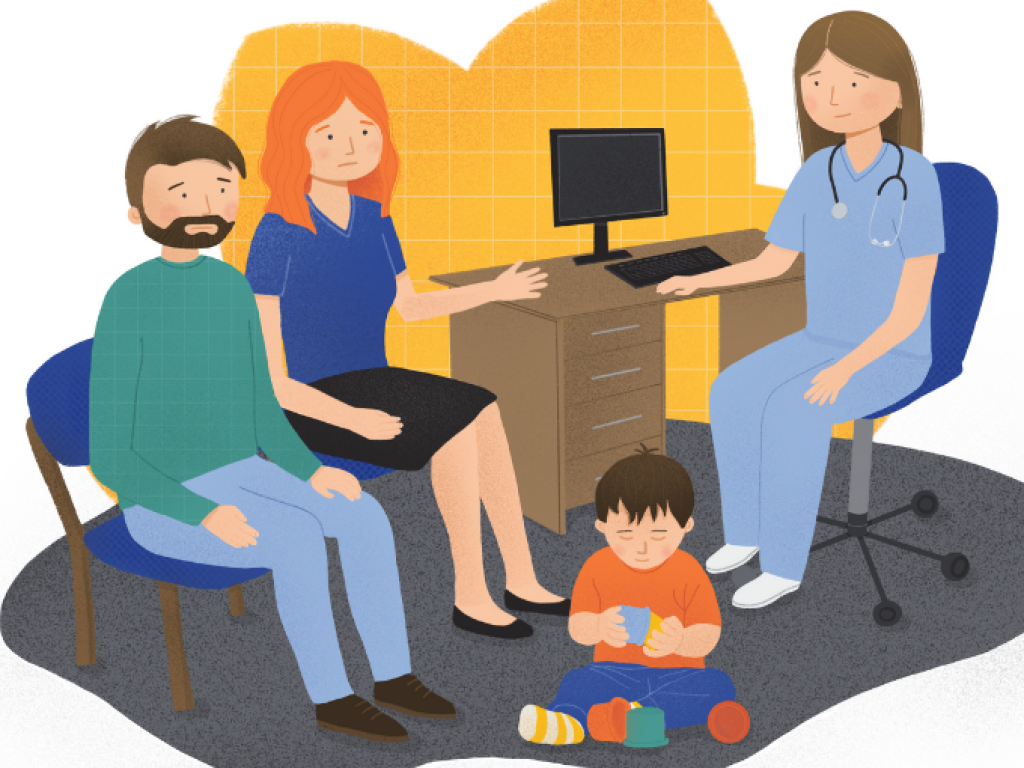 parents talking to a nurse