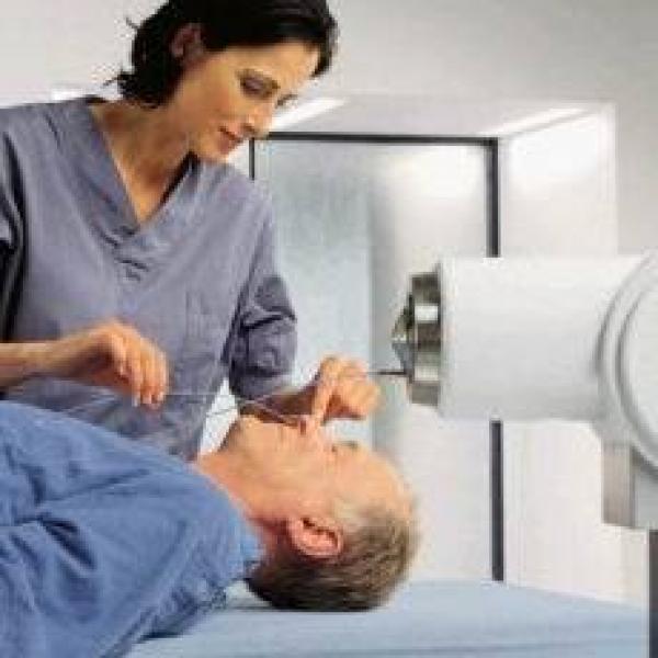 Image of a patient undergoing brachytherapy radiotherapy
