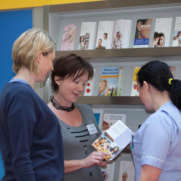Women reading cancer publications