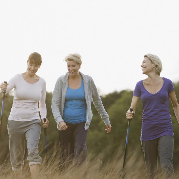 Women hiking in the country