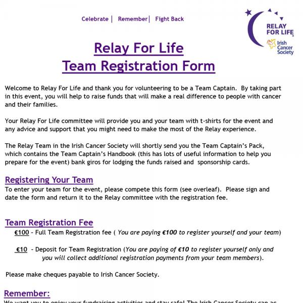 Relay For Life team registration form