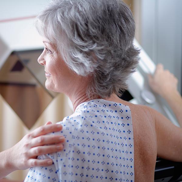 Woman getting a mammogram