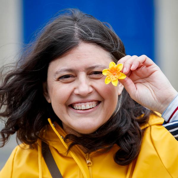 Smiling woman on Daffodil Day