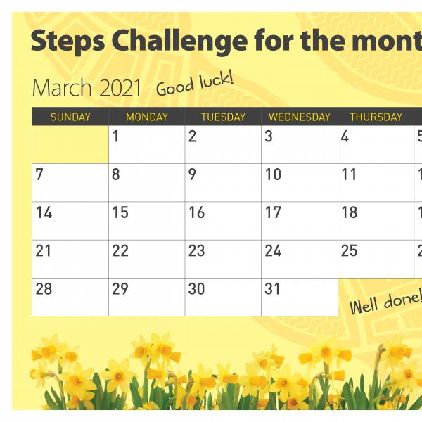 Daffodil Day Steps Challenge Calendar - JPEG