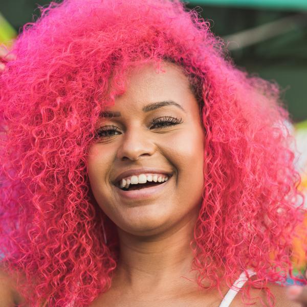 Woman with pink hair