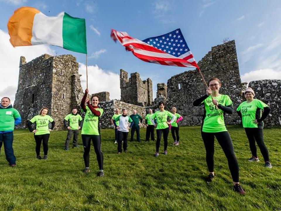 Participants with flags at Moylagh JFK 50 Mile Challenge