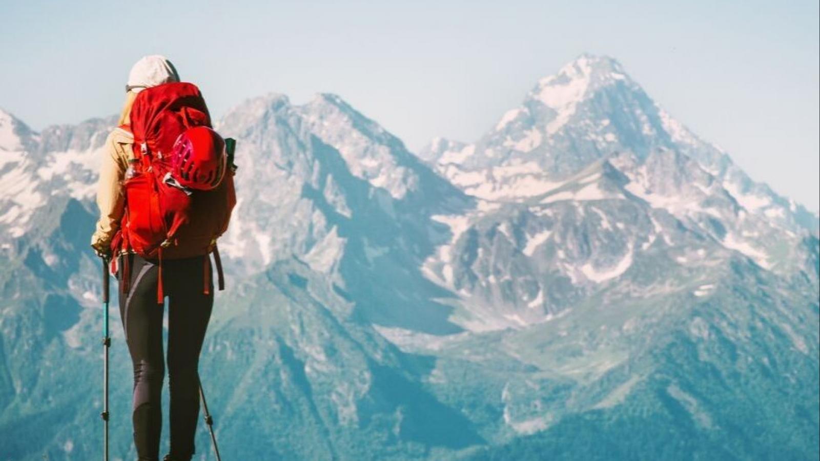 Woman hiking mountains