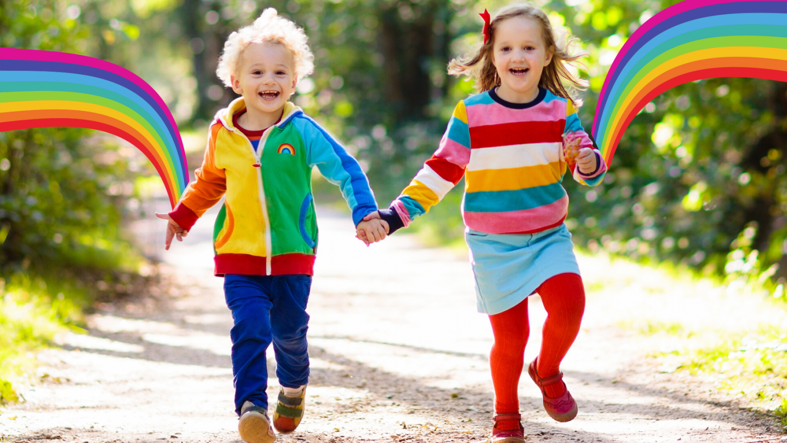 Colour Dash children running with rainbows