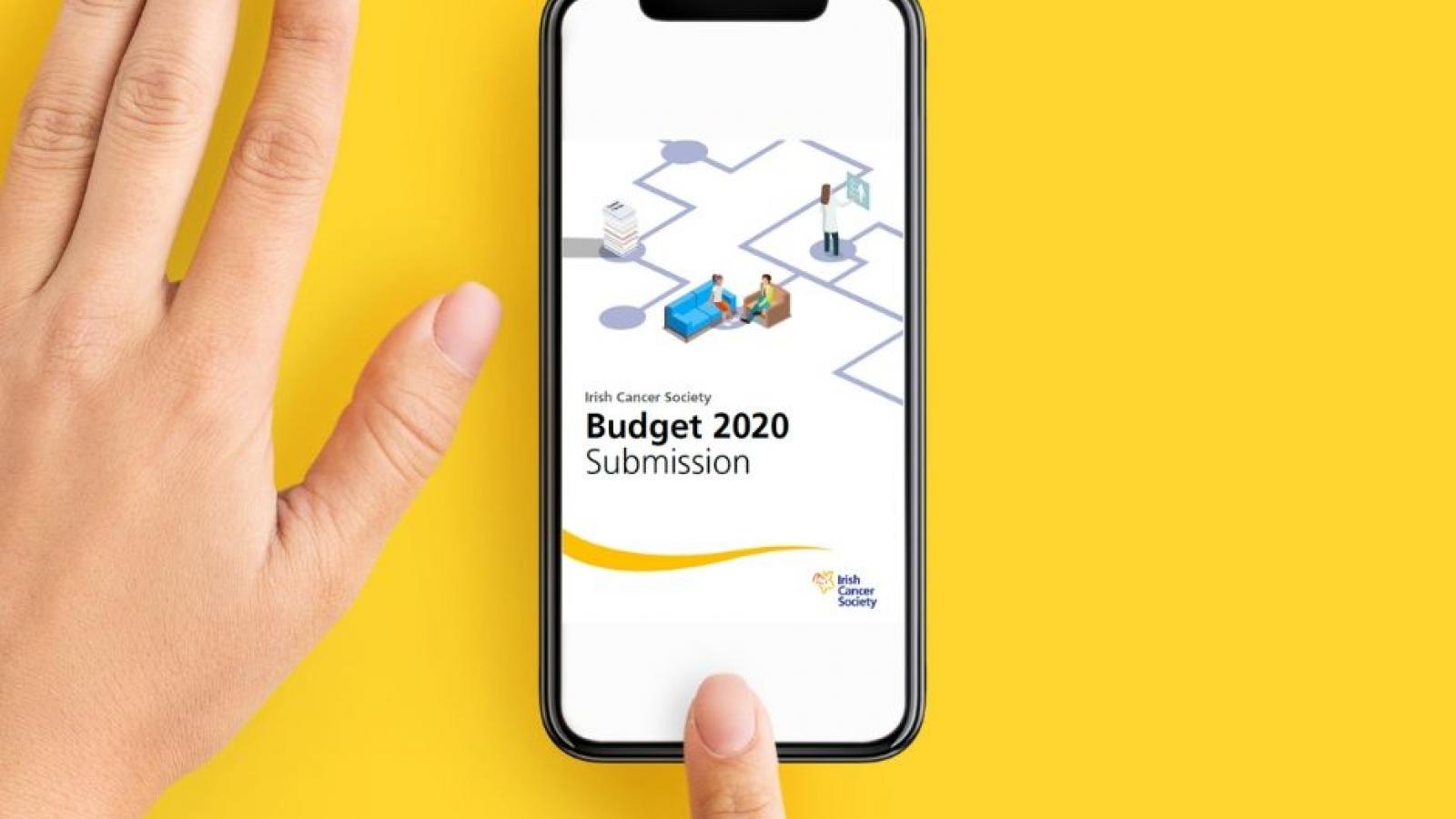 Irish Cancer Society Budget 2020 Submission document Smartphone screen showing Irish Cancer Society Budget 2020 Submission document